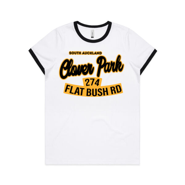 Flat Bush Rd, Clover Park, Akl - Womens Ringer Tee Thumbnail
